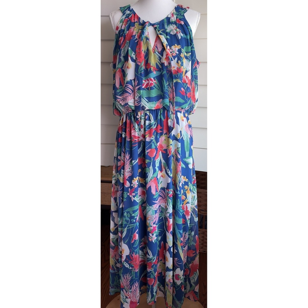 Studio One New York 18 Tropical Floral Maxi Dress Tie V Neck Tank Resort Wear